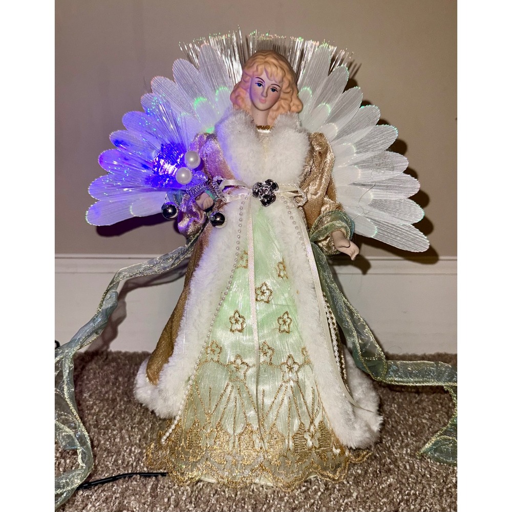 Angel Tree Topper 12in Excellent Fiber Optic Color Changing Gold Gown